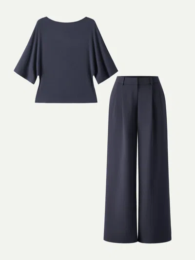 Oglmove 2pcs Set Boatneck Relaxed Top & Wide Leg Pant With Pockets