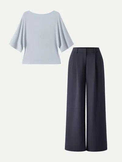 Oglmove 2pcs Set Boatneck Relaxed Top & Wide Leg Pant With Pockets