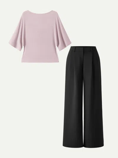 Oglmove 2pcs Set Boatneck Relaxed Top & Wide Leg Pant With Pockets