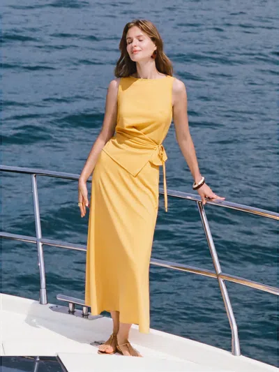 Oglmove 2pcs Set Boatneck Top & Maxi Flared Pull-on Skirt In Dandelion Yellow