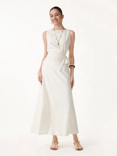 Oglmove 2pcs Set Boatneck Top & Maxi Flared Pull-on Skirt In Eggnog