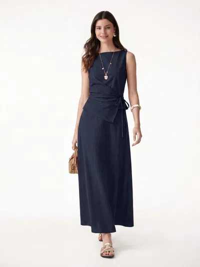 Oglmove 2pcs Set Boatneck Top & Maxi Flared Pull-on Skirt In Universe Navy