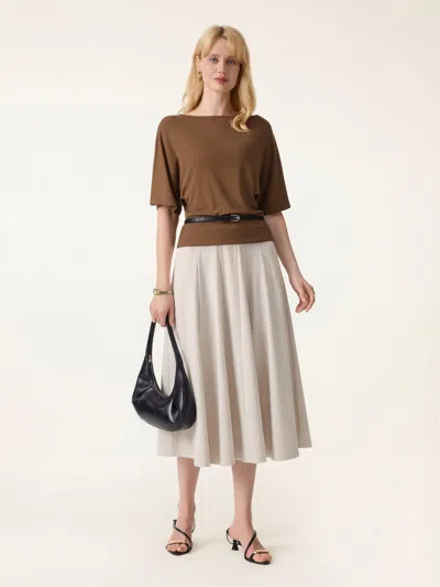 Oglmove 2pcs Set Boatneck Top & Volume Skirt With Pockets