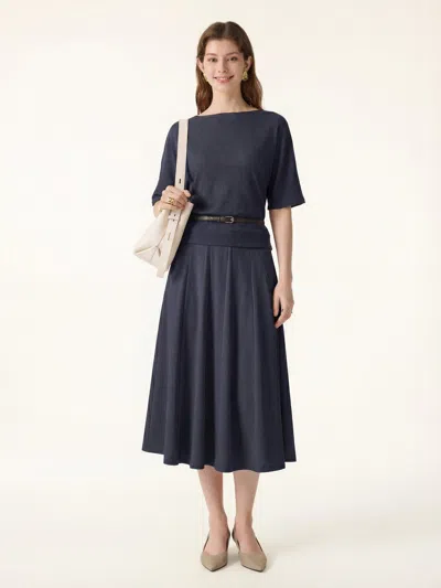 Oglmove 2pcs Set Boatneck Top & Volume Skirt With Pockets