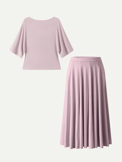 Oglmove 2pcs Set Boatneck Top & Volume Skirt With Pockets