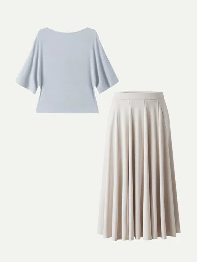 Oglmove 2pcs Set Boatneck Top & Volume Skirt With Pockets