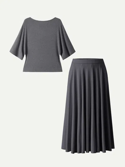 Oglmove 2pcs Set Boatneck Top & Volume Skirt With Pockets
