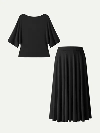 Oglmove 2pcs Set Boatneck Top & Volume Skirt With Pockets In Black