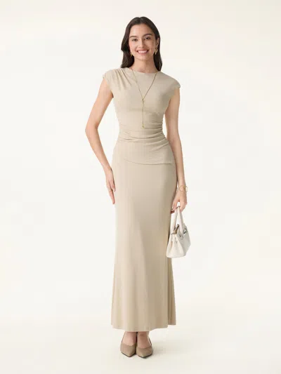 Oglmove 2pcs Set Cap Sleeve Asymmetrical Bra Top & Mermaid Flare Maxi Skirt In Nude
