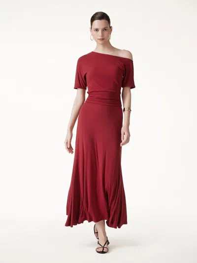 Oglmove 2pcs Set Cooltouch Short Sleeve Top&maxi Flared Skirt In Red