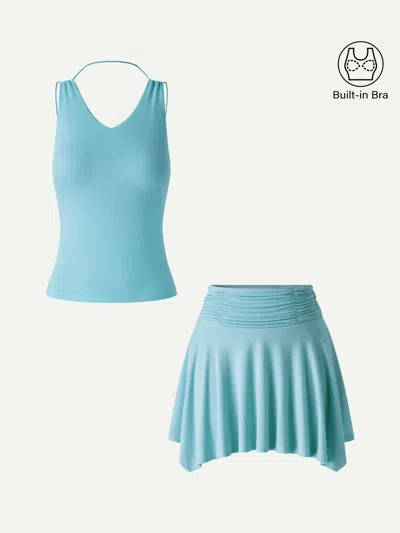 Oglmove 2pcs Set Cooltouch Spaghetti Brami & Playful Mini Skirt In Blue