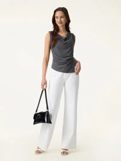 Oglmove 2pcs Set Cowl Asymmetrical Tucked Top & Wide Leg Pants With Pockets