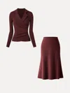 Oglmove 2pcs Set Eco-mousse® Collared Surplice Top & Soft Thermal Pull-on Midi Skirt In Ruby/ancora