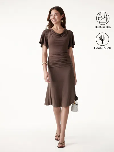 Oglmove 2pcs Set Flutter Sleeve Bra Top & Midi Mermaid Skirt In Brown