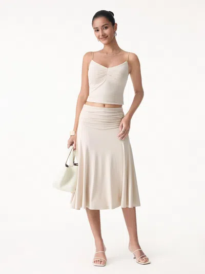 Oglmove 2pcs Set Front Tucked Spaghetti Brami & A-line Midi Skirt In Neutral