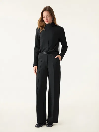 Oglmove 2pcs Set Fuzzluxe Turtleneck Top & Regular High Waisted Straight Leg Pull On Pant In Black
