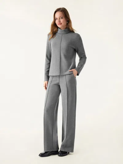 Oglmove 2pcs Set Fuzzluxe Turtleneck Top & Regular High Waisted Straight Leg Pull On Pant In Gray