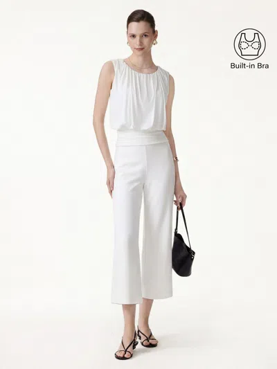 Oglmove 2pcs Set Gathered Bra Top & Cropped Wide Leg Pants In White