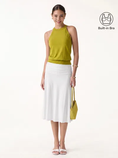 Oglmove 2pcs Set Halter Neck Bra Top & A-line Midi Skirt In Olive Spring Green/pure White