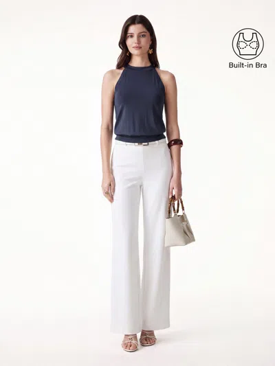 Oglmove 2pcs Set Halter Neck Bra Top & Wide Leg Pants With Pockets In Universe Navy/white