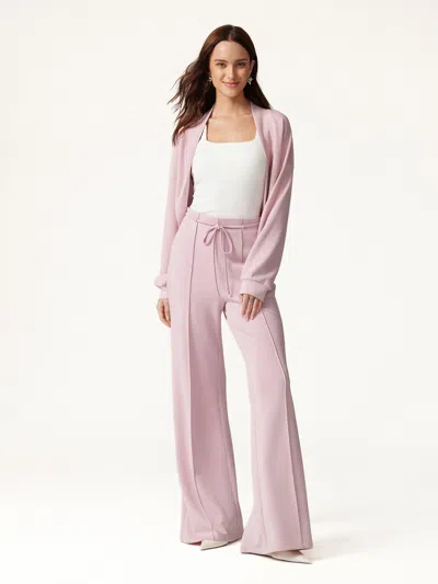 Oglmove 2pcs Set Long Sleeve Drop-shoulder Cardigan & High-rise Flare Pants With Pockets In Crepe Pink