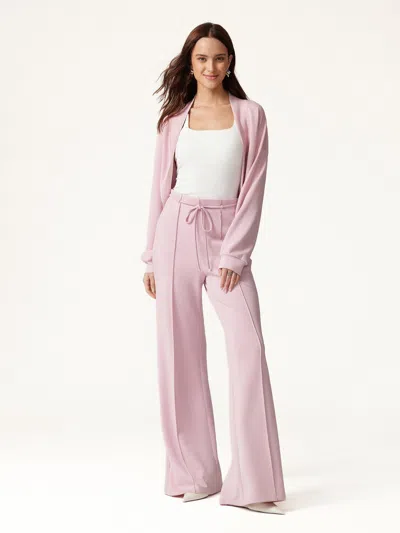 Oglmove 2pcs Set Long Sleeve Drop-shoulder Cardigan & High-rise Flare Pants With Pockets In Crepe Pink