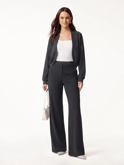 Oglmove 2pcs Set Long Sleeve Shrug Cardigan & High-rise Wide Leg Pants With Pockets In Black