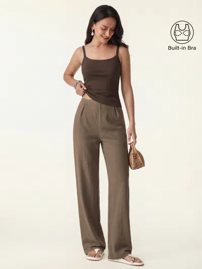 Oglmove 2pcs Set Low Back Bra Tank & Mid Rise Straight Leg Pants