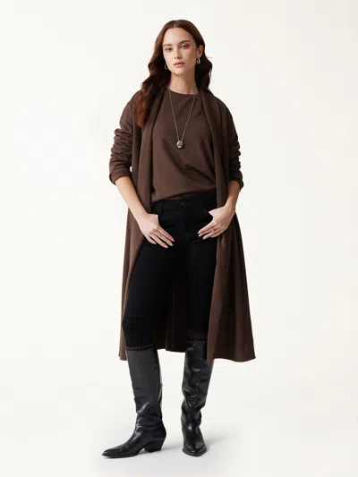 Oglmove 2pcs Set Maxwarm Shawl Collar Long Sleeve Midi Cardigan With Pockets & Boatneck Long Sleeve Textured In Brown
