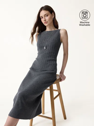Oglmove 2pcs Set Merino-blend Sleeveless Sweater Tank & Merino-blend Knit Skirt In Gold