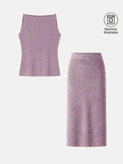 Oglmove 2pcs Set Merino-blend Sleeveless Sweater Tank & Merino-blend Knit Skirt In Purple