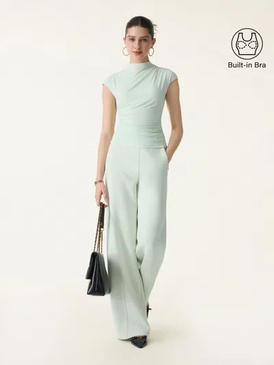 Oglmove 2pcs Set Mockneck Cropped Bra Top & Slimming High Rise Wide Leg Pants