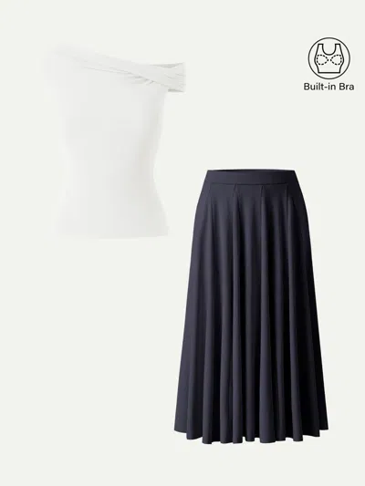 Oglmove 2pcs Set Multi-wear Bra Top & Volume Skirt With Pockets