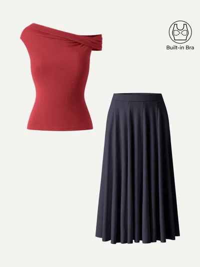Oglmove 2pcs Set Multi-wear Bra Top & Volume Skirt With Pockets