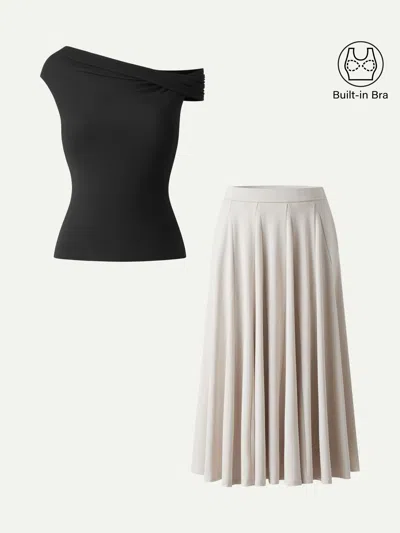 Oglmove 2pcs Set Multi-wear Bra Top & Volume Skirt With Pockets