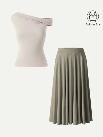 Oglmove 2pcs Set Multi-wear Bra Top & Volume Skirt With Pockets