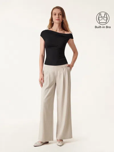 Oglmove 2pcs Set Multi-wear Necklines Bra & Wide Leg Trouser With Pockets