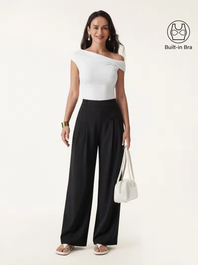 Oglmove 2pcs Set Multi-wear Necklines Bra & Wide Leg Trouser With Pockets