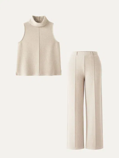 Oglmove 2pcs Set Petite High Waisted Straight Leg Pant & Split Hem Top