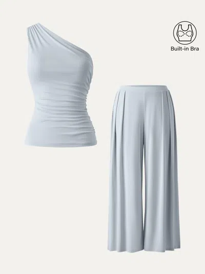 Oglmove 2pcs Set Petite Wide Leg Palazzo Pants With Pockets & Ruched Bra Tank In Animal Print