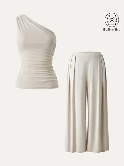 Oglmove 2pcs Set Petite Wide Leg Palazzo Pants With Pockets & Ruched Bra Tank In Multi