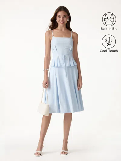 Oglmove 2pcs Set Ponte Spaghetti Brami & Midi Skirt With Pockets In Blue