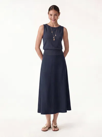 Oglmove 2pcs Set Reversible Boatneck Top & Maxi Flared Pull-on Skirt In Blue