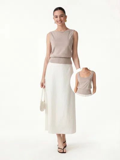 Oglmove 2pcs Set Reversible Boatneck Top & Maxi Flared Pull-on Skirt In Neutral