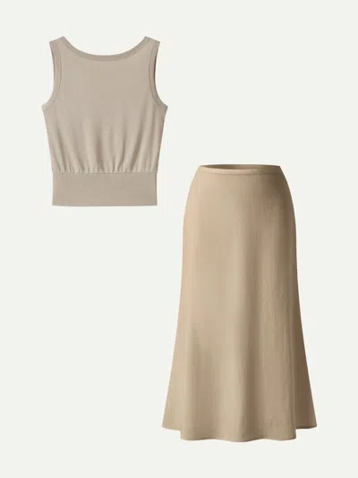 Oglmove 2pcs Set Reversible Boatneck Top & Maxi Flared Pull-on Skirt In Neutral
