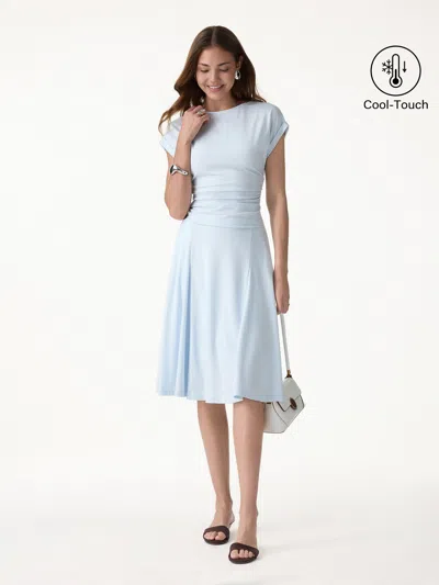 Oglmove 2pcs Set Round Neck Tee & Midi Skirt With Pockets In Blue