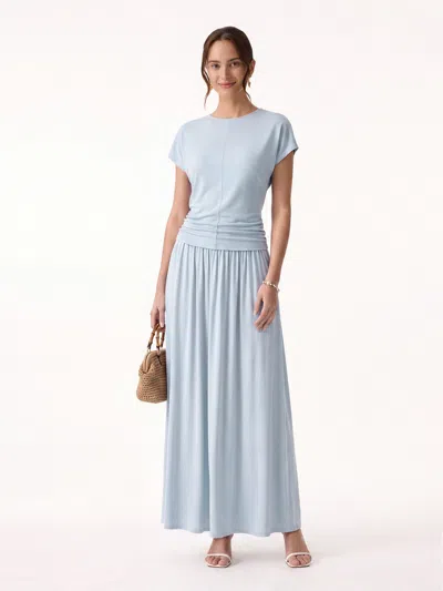 Oglmove 2pcs Set Round Neck Top & A-line Maxi Skirt In Dew Sky