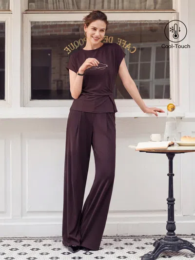 Oglmove 2pcs Set Round Neck Tucked Top & Wide Leg The Success Pants In Burgundy