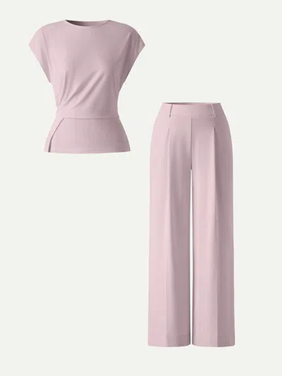 Oglmove 2pcs Set Round Neck Tucked Top & Wide Leg The Success Pants In Pink