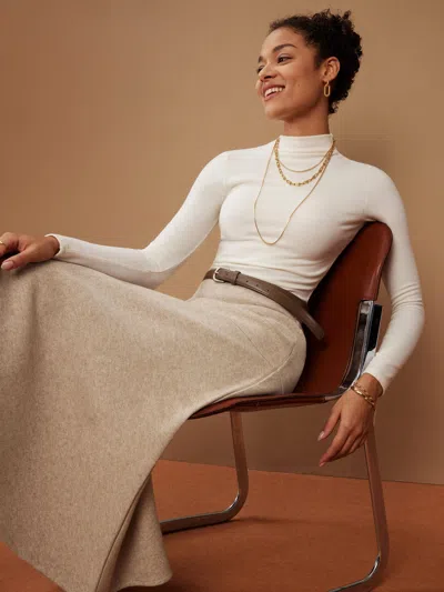 Oglmove 2pcs Set Ruched Sides Tuckable Mockneck Top & Flared Maxi Skirt